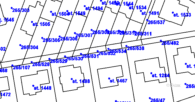 Parcela st. 265/532 v KÚ Neředín, Katastrální mapa