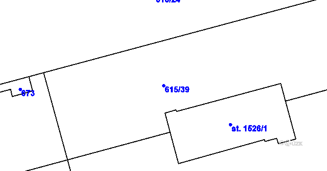 Parcela st. 615/39 v KÚ Neředín, Katastrální mapa