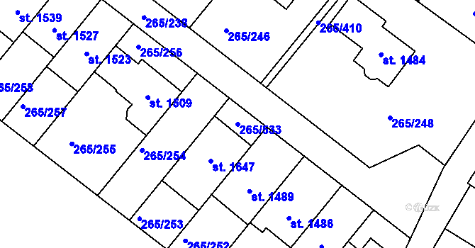 Parcela st. 265/533 v KÚ Neředín, Katastrální mapa