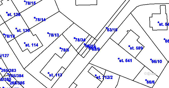 Parcela st. 63/12 v KÚ Neředín, Katastrální mapa