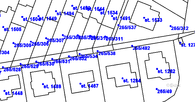 Parcela st. 265/538 v KÚ Neředín, Katastrální mapa