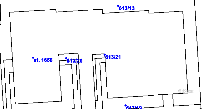 Parcela st. 613/21 v KÚ Neředín, Katastrální mapa
