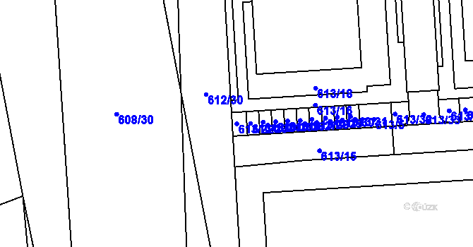 Parcela st. 613/22 v KÚ Neředín, Katastrální mapa
