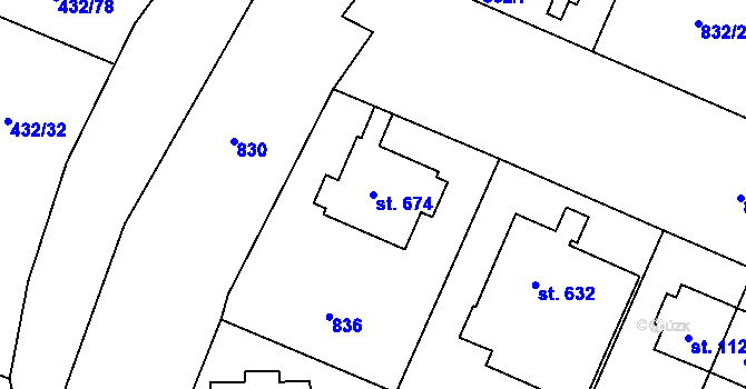 Parcela st. 674 v KÚ Nová Ulice, Katastrální mapa