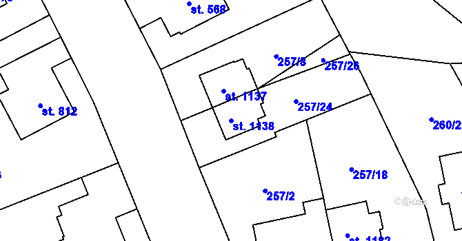 Parcela st. 1138 v KÚ Nová Ulice, Katastrální mapa