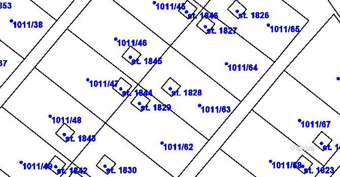Parcela st. 1828 v KÚ Nová Ulice, Katastrální mapa