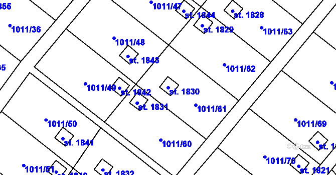 Parcela st. 1830 v KÚ Nová Ulice, Katastrální mapa