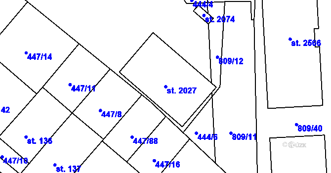Parcela st. 2027 v KÚ Nová Ulice, Katastrální mapa