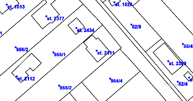 Parcela st. 2111 v KÚ Nová Ulice, Katastrální mapa