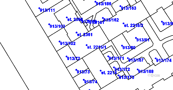 Parcela st. 2215/1 v KÚ Nová Ulice, Katastrální mapa