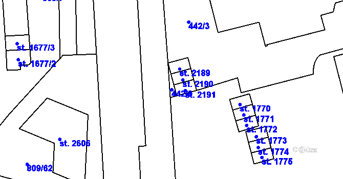 Parcela st. 442/8 v KÚ Nová Ulice, Katastrální mapa