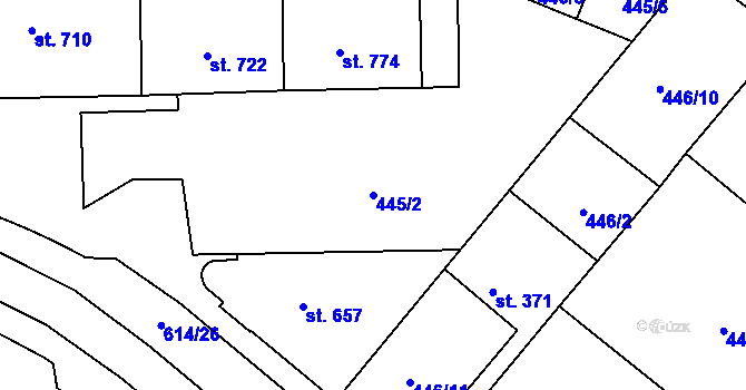 Parcela st. 445/2 v KÚ Nová Ulice, Katastrální mapa