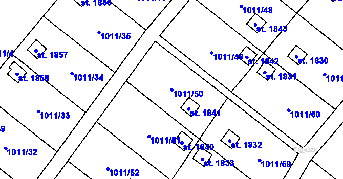 Parcela st. 1011/50 v KÚ Nová Ulice, Katastrální mapa