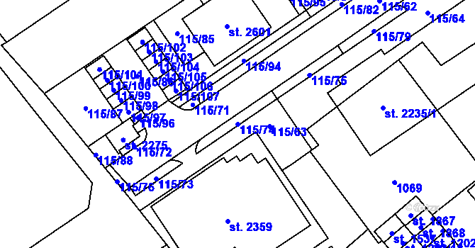 Parcela st. 115/74 v KÚ Nová Ulice, Katastrální mapa