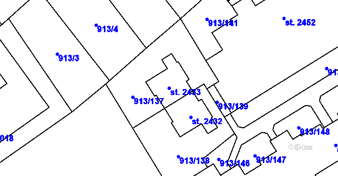 Parcela st. 2433 v KÚ Nová Ulice, Katastrální mapa