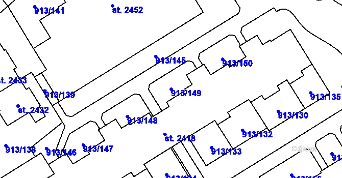 Parcela st. 913/149 v KÚ Nová Ulice, Katastrální mapa
