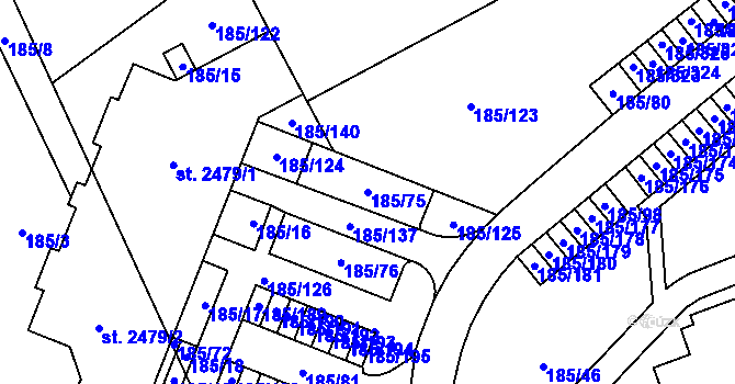 Parcela st. 185/75 v KÚ Nová Ulice, Katastrální mapa