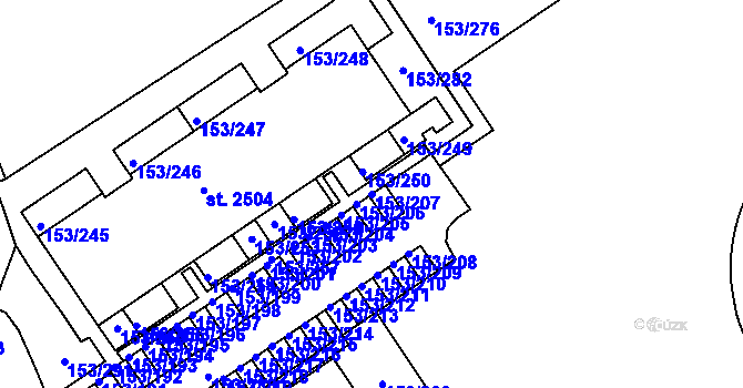Parcela st. 153/207 v KÚ Nová Ulice, Katastrální mapa