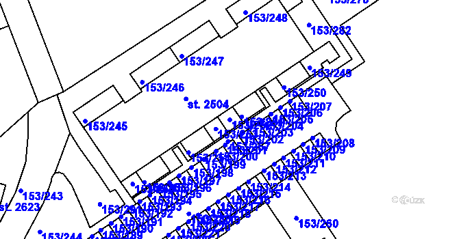 Parcela st. 153/252 v KÚ Nová Ulice, Katastrální mapa