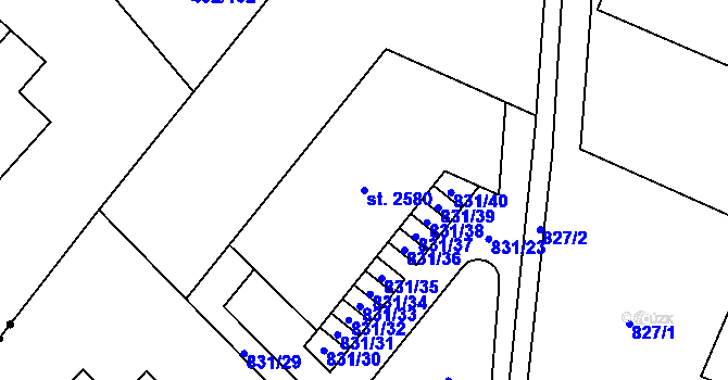 Parcela st. 2580 v KÚ Nová Ulice, Katastrální mapa