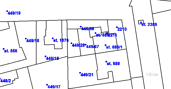 Parcela st. 449/67 v KÚ Nová Ulice, Katastrální mapa