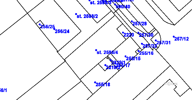 Parcela st. 2598/4 v KÚ Nová Ulice, Katastrální mapa