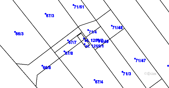 Parcela st. 1259/1 v KÚ Nová Ulice, Katastrální mapa
