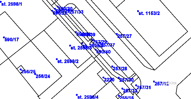 Parcela st. 590/40 v KÚ Nová Ulice, Katastrální mapa