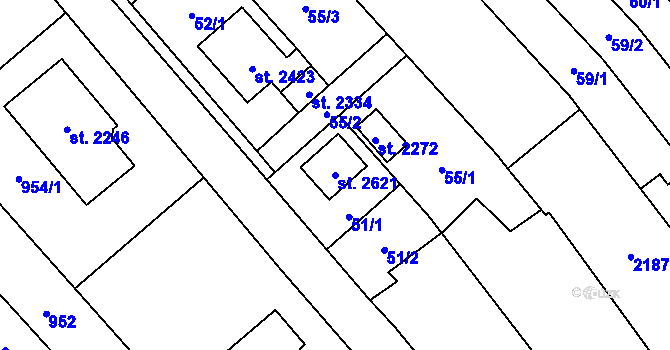 Parcela st. 2621 v KÚ Nová Ulice, Katastrální mapa