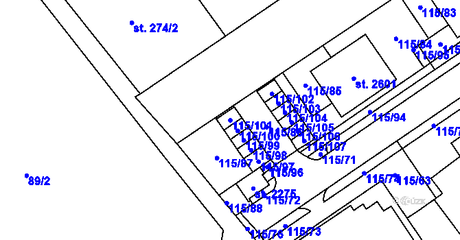 Parcela st. 115/101 v KÚ Nová Ulice, Katastrální mapa