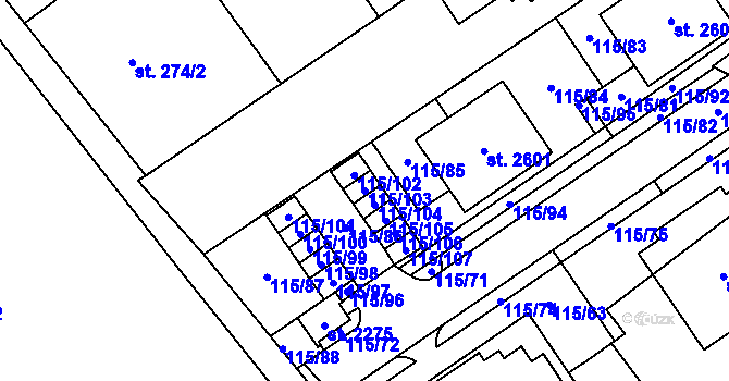 Parcela st. 115/103 v KÚ Nová Ulice, Katastrální mapa