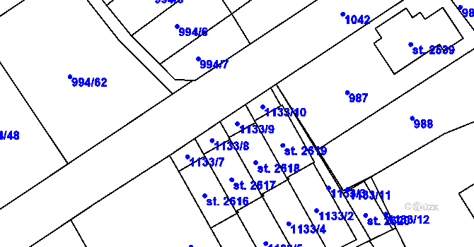 Parcela st. 1133/9 v KÚ Nová Ulice, Katastrální mapa