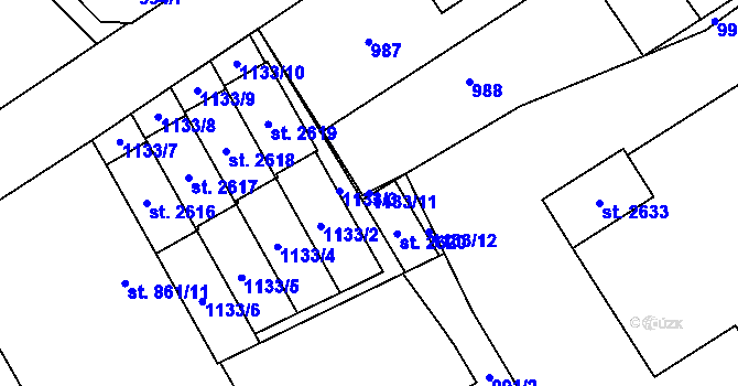Parcela st. 1133/11 v KÚ Nová Ulice, Katastrální mapa