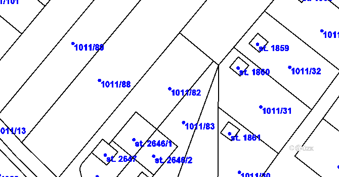 Parcela st. 1011/82 v KÚ Nová Ulice, Katastrální mapa