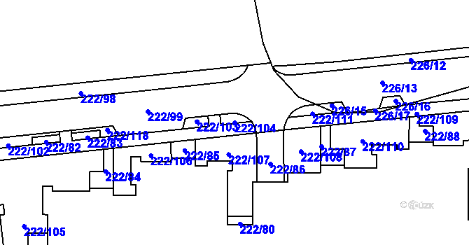 Parcela st. 222/104 v KÚ Nová Ulice, Katastrální mapa