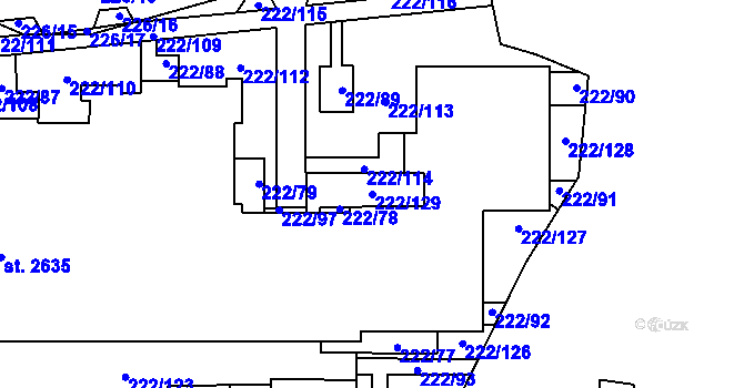 Parcela st. 222/129 v KÚ Nová Ulice, Katastrální mapa