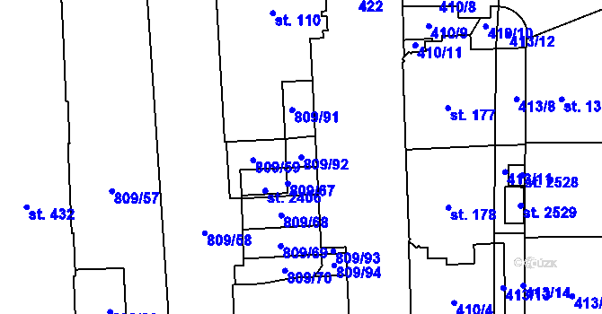 Parcela st. 809/92 v KÚ Nová Ulice, Katastrální mapa