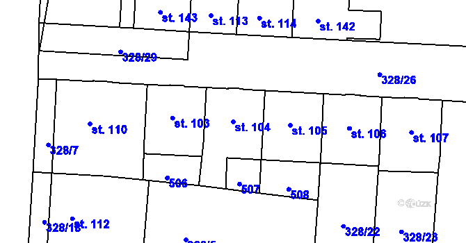 Parcela st. 104 v KÚ Povel, Katastrální mapa