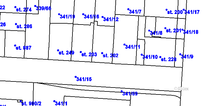 Parcela st. 202 v KÚ Povel, Katastrální mapa