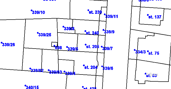 Parcela st. 205 v KÚ Povel, Katastrální mapa