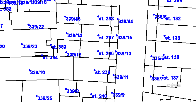 Parcela st. 206 v KÚ Povel, Katastrální mapa