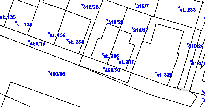 Parcela st. 216 v KÚ Povel, Katastrální mapa