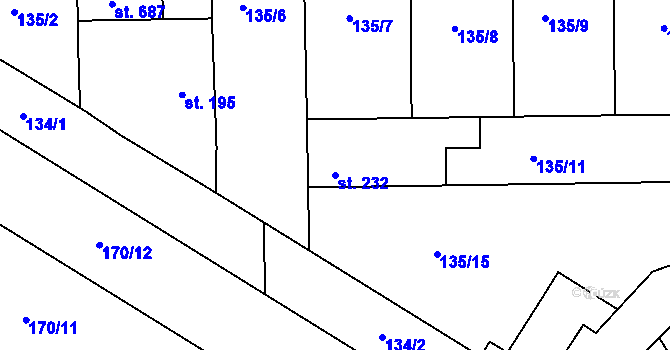 Parcela st. 232 v KÚ Povel, Katastrální mapa