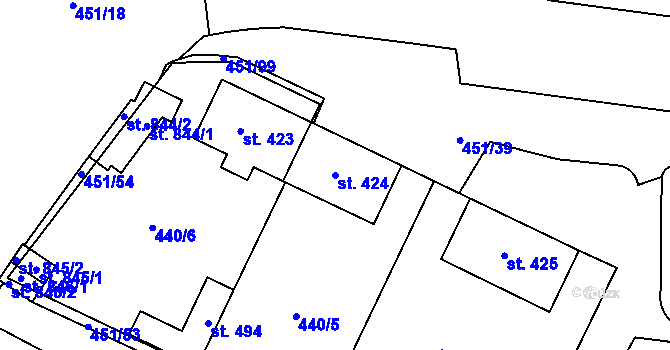 Parcela st. 424 v KÚ Povel, Katastrální mapa