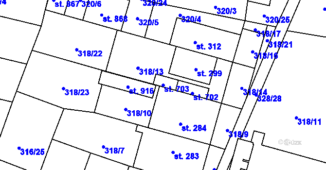 Parcela st. 703 v KÚ Povel, Katastrální mapa