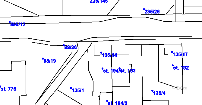 Parcela st. 135/14 v KÚ Povel, Katastrální mapa