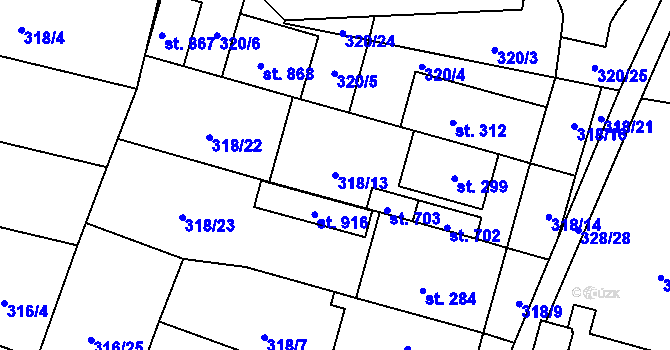 Parcela st. 318/13 v KÚ Povel, Katastrální mapa