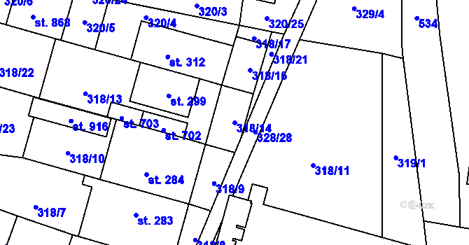 Parcela st. 318/14 v KÚ Povel, Katastrální mapa