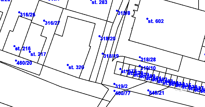 Parcela st. 318/19 v KÚ Povel, Katastrální mapa