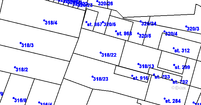 Parcela st. 318/22 v KÚ Povel, Katastrální mapa